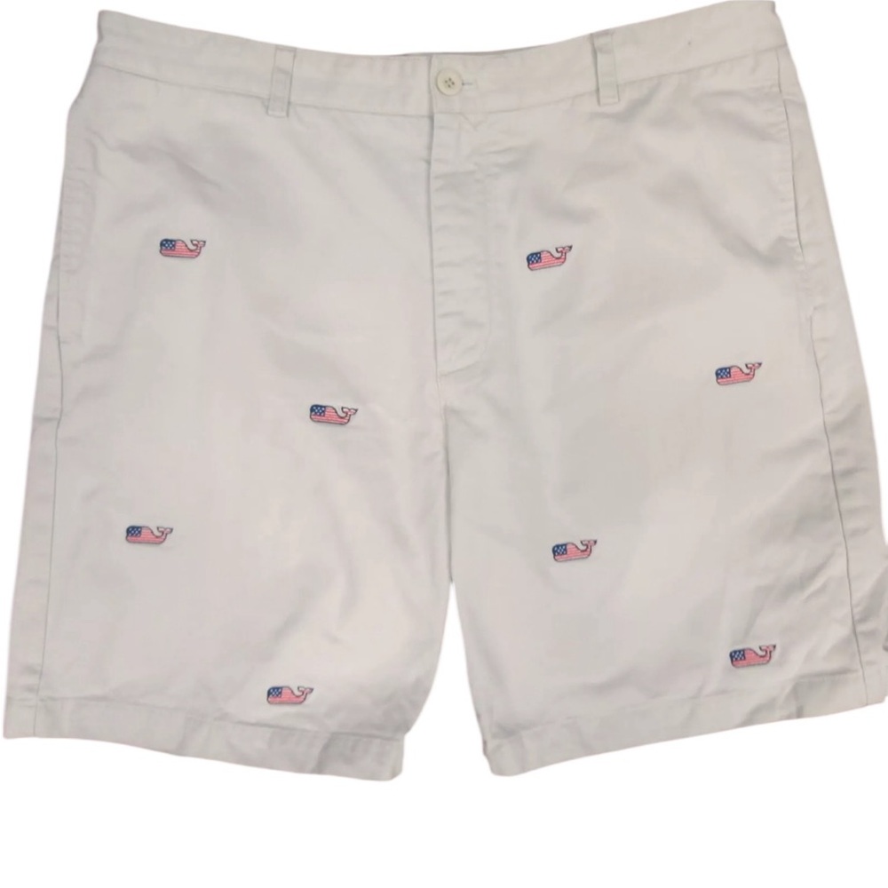 Vineyard Vines Men's White Embroidered Shorts American Flag Logo Whale 38